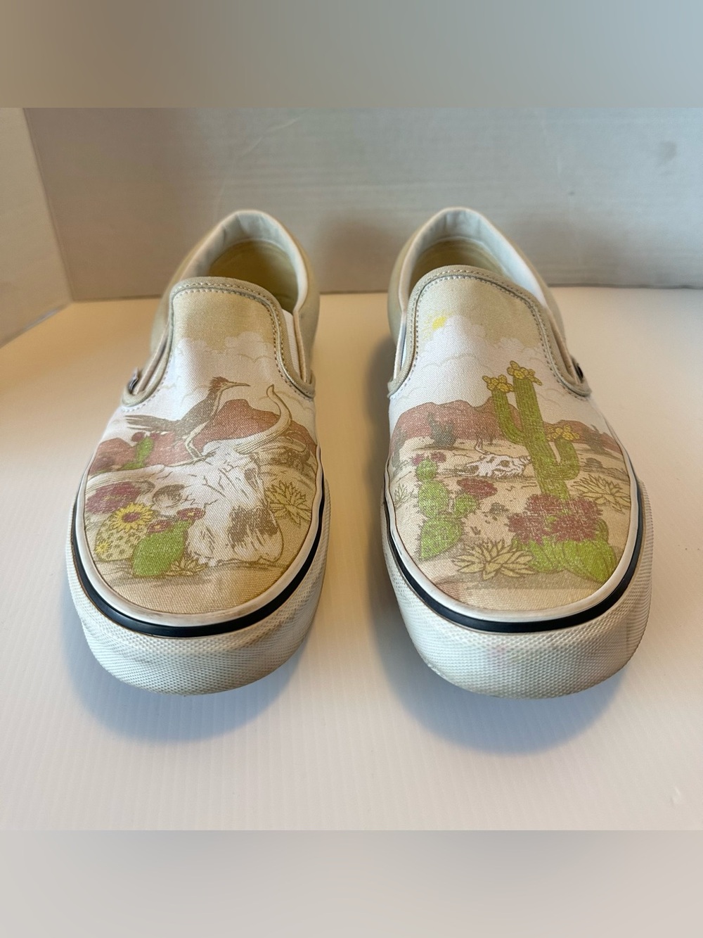 Vans White Slip-On Loafers with Desert Cactus Print